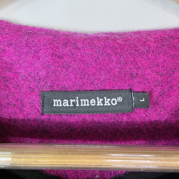 Marimekko collarless Pink and Dark Blue Wool snapbutton Coat - Picture 7 of 12